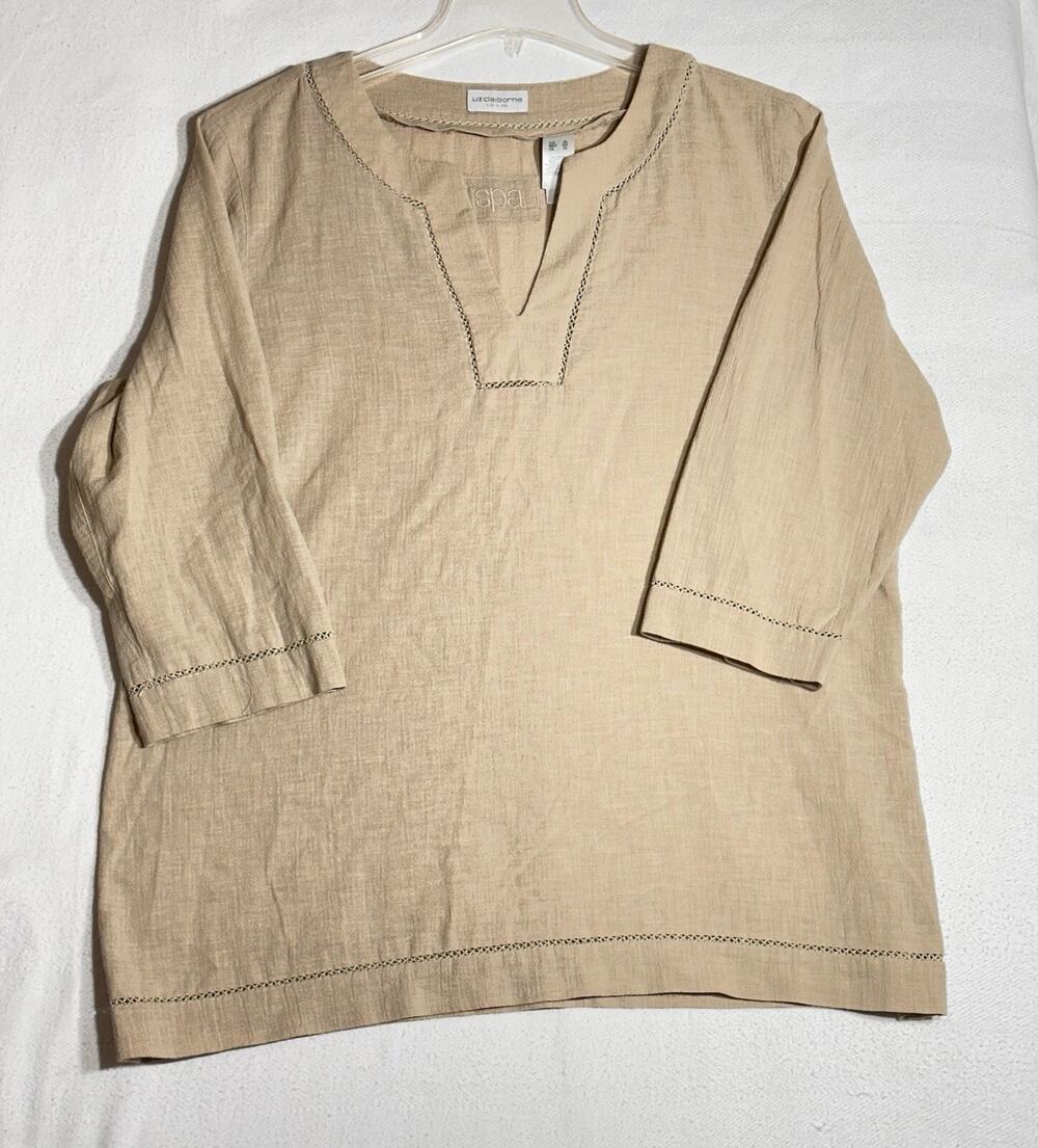 Liz Claiborne Top Womenβs Size XL 100% Cotton Blouse Shirt Career Casual EUC